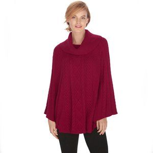 WHBM Cowl Neck Poncho Cape Pullover Burgundy Dark Red